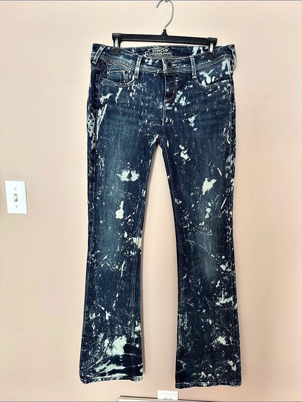 bebe Distressed Straight Leg Jeans in Blue